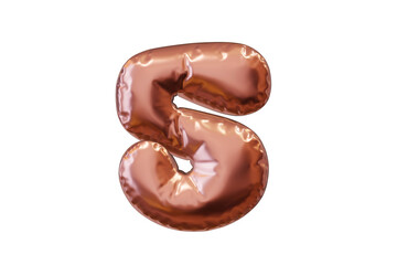 Golden inflated number. Balloon metallic number. 3d