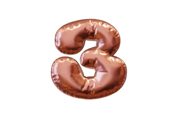 Golden inflated number. Balloon metallic number. 3d