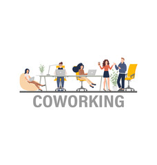 Coworking space illustration. Business people teamwork. Vector flat design. Business people office work. Remote work.