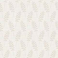 Naklejka na ściany i meble Pinnate leaves on a beige fabric background. The texture of the linen fibers. Regular floral repeating pattern. Vector background for cards, wrapping or wallpaper.