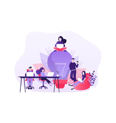 Coworking space illustration. Business people teamwork. Vector flat design. Business people office work. Remote work.
