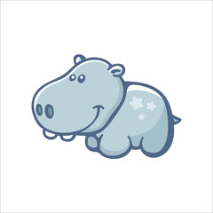 Cute, quirky and funny hippo character head logo design symbol. Vector illustration for kids related brands or products.