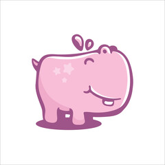 Cute, quirky and funny hippo character head logo design symbol. Vector illustration for kids related brands or products.