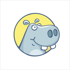 Cute, quirky and funny hippo character head logo design symbol. Vector illustration for kids related brands or products.