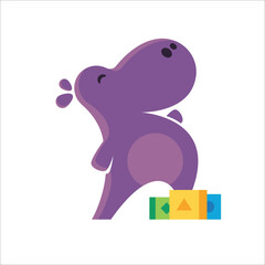 Cute, quirky and funny hippo character head logo design symbol. Vector illustration for kids related brands or products.