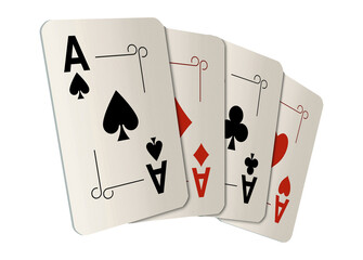 Here are four ace playing cards. A winning poker hand.
