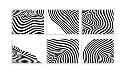 wavy black and white stripes background template set
