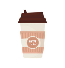 Flat icon with coffee cup with hand. Flat illustration. Coffee to go. Vector illustration.