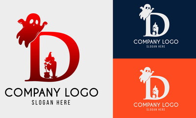 Happy Halloween D Letter logo design vector pumpkin and hat with bat design illustration typeface design alphabet type on black background. doodle vector letters and Happy Halloween lettering. Unique 