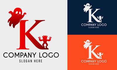 Happy Halloween K Letter logo design vector pumpkin and hat with bat design illustration typeface design alphabet type on black background. doodle vector letters and Happy Halloween lettering. Unique 