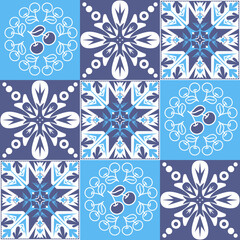 Mediterranean porcelain tiles, azulejo talavera spanish style geometric symmetrical illustration