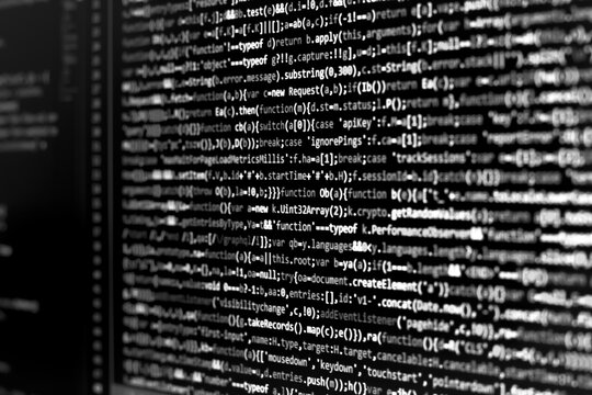 Code background. Compressed black and white javascript code