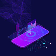 Fototapeta premium phone mockup in isometric 3d. new technologies. vector illustration