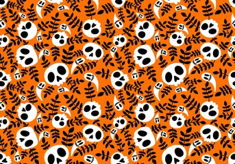 Cartoon doodle seamless Halloween skulls pattern for wrapping paper and clothes print and kids accessories