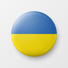 Stop War. Button Pin Badge with Ukranian Flag. Struggle, Protest, Support Ukraine Concept. Vector Illustration. Slogan, Call for Support for Ukraine