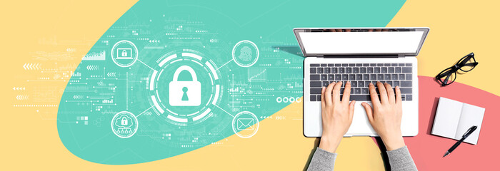 Internet network security concept with person using a laptop computer