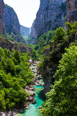The Verdon canyon walls and the river