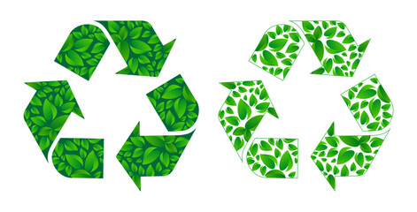 Obraz premium Concept of Recycle Symbol with Green Leaves, save the planet and energy concept illustration.