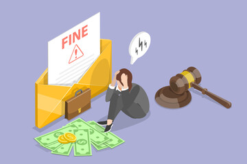 3D Isometric Flat Vector Conceptual Illustration of Fine, Financial Problem and Debt Crisis - obrazy, fototapety, plakaty