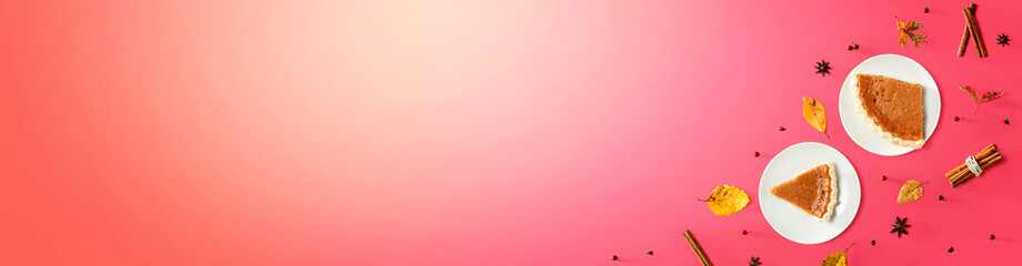 Autumn theme with pumpkin pies - overhead view © Tierney