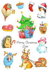 Funny and cute characters and several Christmas elements in a single style are ready to create the design of your cards, prints and other Christmas decorations