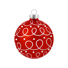 Red Christmas Ball with white ornament. Vector.