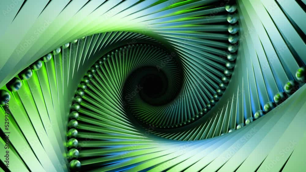 Poster moving 3d spiral tunnel with lines and balls. design. twisted spiral with lines and dots in tunnel. 