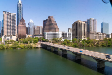 Fototapeta na wymiar Downtown Austin Texas skyline with view of the Colorado river