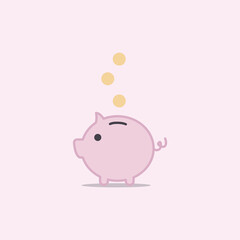 Fototapeta premium Piggy bank with bitcoin isolated on white background. Blockchain, cryptocurrency concept. Bitcoin saving or accumulation of money, investment. Vector illustration in cartoon flat style 
