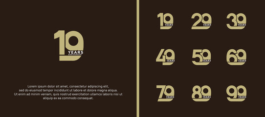 set of anniversary logotype gold and white color on dark brown background for celebration moment