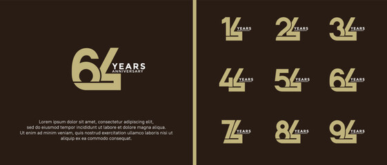 set of anniversary logotype gold and white color on dark brown background for celebration moment
