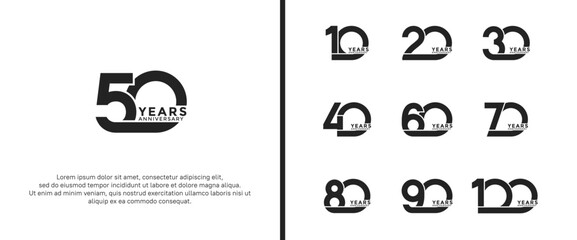 set of anniversary logotype black color on white background for celebration moment