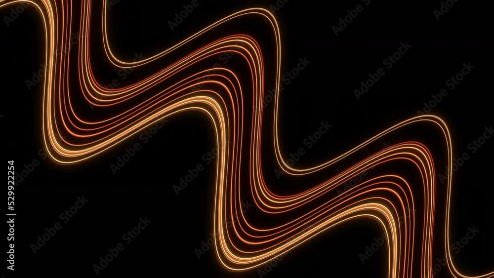 Poster wavy stripe with moving neon lines. design. wavy line moves diagonally on black background. not new 
