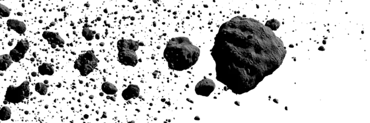 a swarm of asteroids, isolated, banner format © dottedyeti