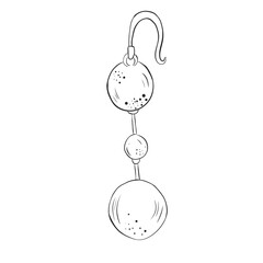 Illustration of an earring with three beads, black and white image, line art