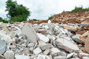 Brick and rubble on a cobbled road in Thailand