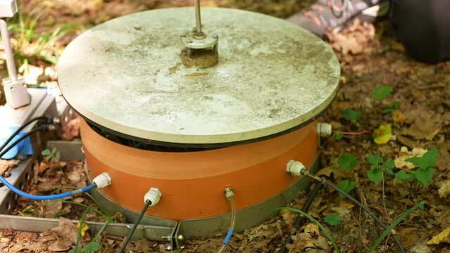 Scientific measurement respiration soil science station scientist working technology earth machine technological monitoring research carbon co2 sensor data, climate change research Europe