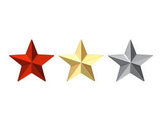 Gold red silver Star symbol icon on transparent background,3D illustration