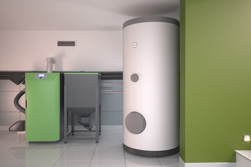 Home heating system, 3D illustration - obrazy, fototapety, plakaty