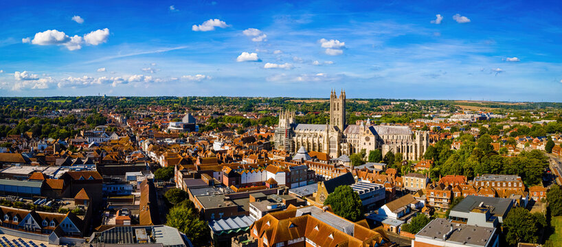 Aerial view of Canterbuty, cathedral city in southeast England, was a pilgrimage site in the Middle Age, England
