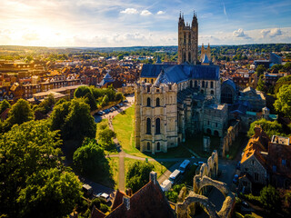 Aerial view of Canterbuty, cathedral city in southeast England, was a pilgrimage site in the Middle...