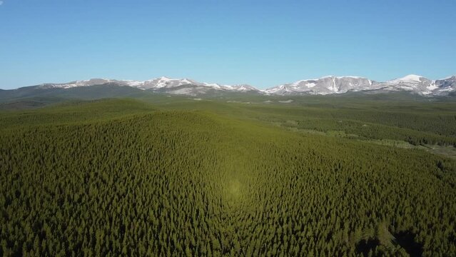 Drone Shot Over A Green Landscape In The Area Of Bighorn Mountains In Wyoming