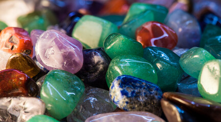 Closeup of colorful crystals in various colors