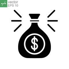 Business Concept Investment management glyph icon. Wealth, Mutual fund management, income growth, dividend payment, money bag, budget expenses. Vector illustration. Design on white background. EPS 10