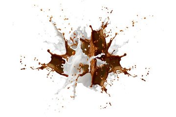 Coffee and milk flying and splashing