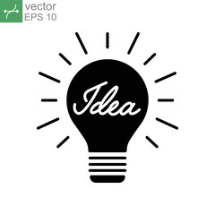 Idea light bulb Glyph icon. Bright lamp For innovation, creative, inspiration symbol. Problem solving or Solution sign. Solid style pictogram. Vector illustration. Design on white background. EPS 10