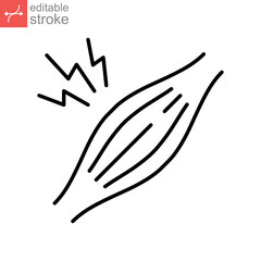 Muscle pain thin line icon. Muscular pain, rheumatism anatomy symbol. Body ache Healthcare and medical problem. Editable stroke. Vector illustration. Design on white background. EPS 10