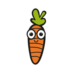 Cute carrot with big eye illustration with colored doodle style on white background