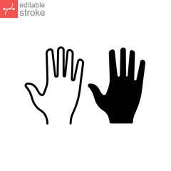 Human hand line and glyph icon. High five. Five fingers gesture. hand raised. Hi Five. Prohibition, warning, stop symbol. Abstract. Editable stroke Vector illustration Design on white background EPS10
