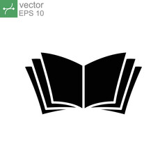 Open book glyph icon. E-book, cover digital magazine, journal, dictionary, science novel. simple pictogram for bookstore and library logo. vector illustration. Design on white background. EPS 10